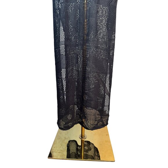 2/$50 Boho OS Gypsy Beach Black Goddess Maxi Crochet V-Neck Beach Swim Cover-up - Picture 9 of 12